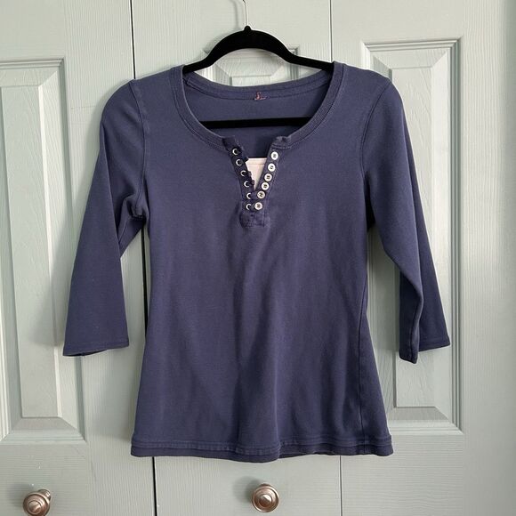 Y2K Gitano Womens Blue Henley Top XS/S 3/4 Sleeve Fitted - Picture 1 of 7